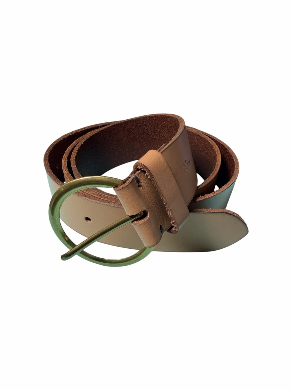 FRYE Women's Flat Leather Belt Tan Brown Brass O-Ring Buckle Size Large